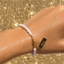 Load image into Gallery viewer, Waterproof gold pearl bracelet made from tarnish-resistant stainless steel by Dark Suga.

