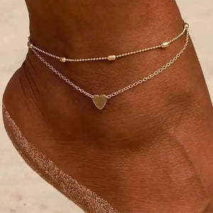 Heart Charm Double Layered Anklet