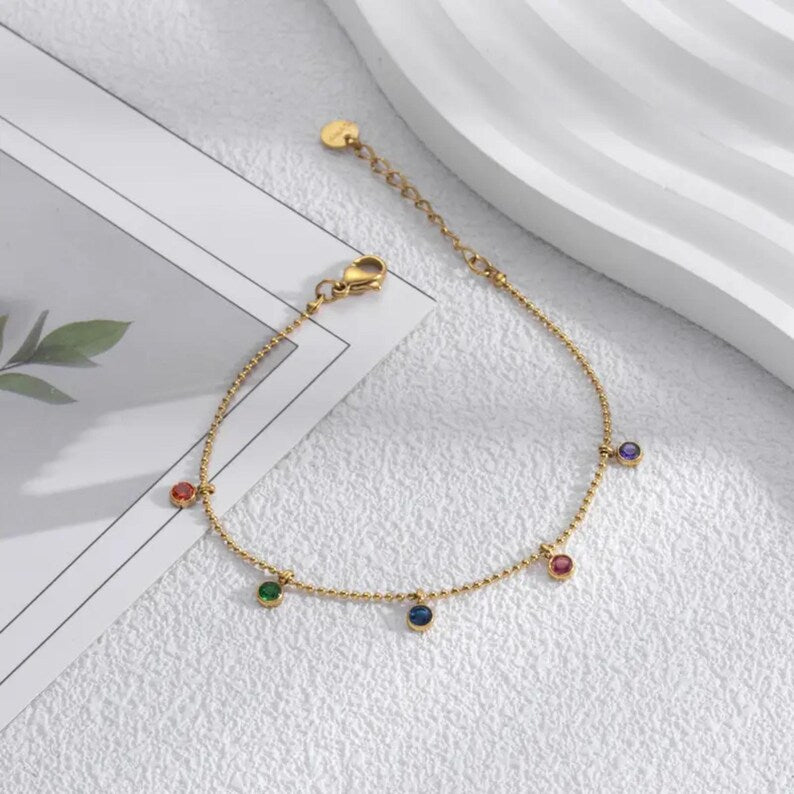 Zirconia Coloured Stone Anklet