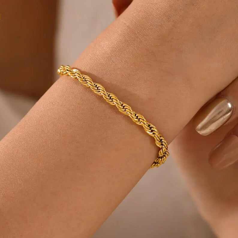 Gold Rope Twist Chain Bracelet