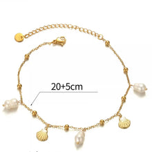 Load image into Gallery viewer, Seashell &amp; Pearl Gold Anklet
