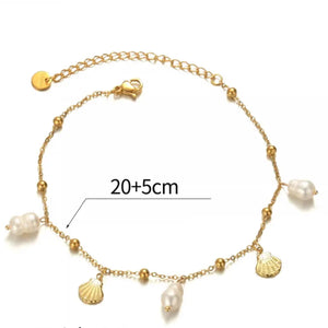 Seashell & Pearl Gold Anklet