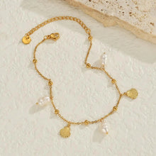 Load image into Gallery viewer, Seashell &amp; Pearl Gold Anklet
