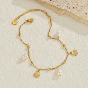 Seashell & Pearl Gold Anklet