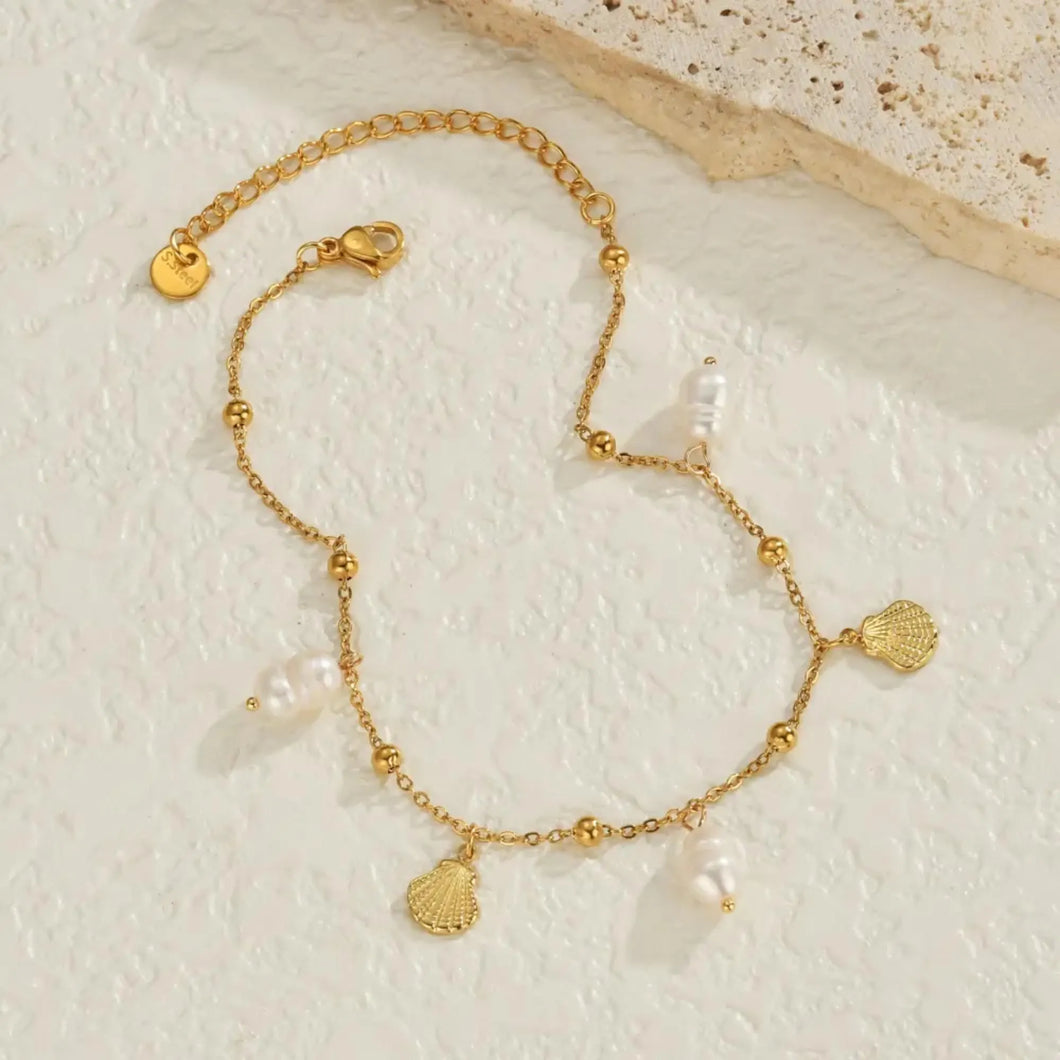 Seashell & Pearl Gold Anklet